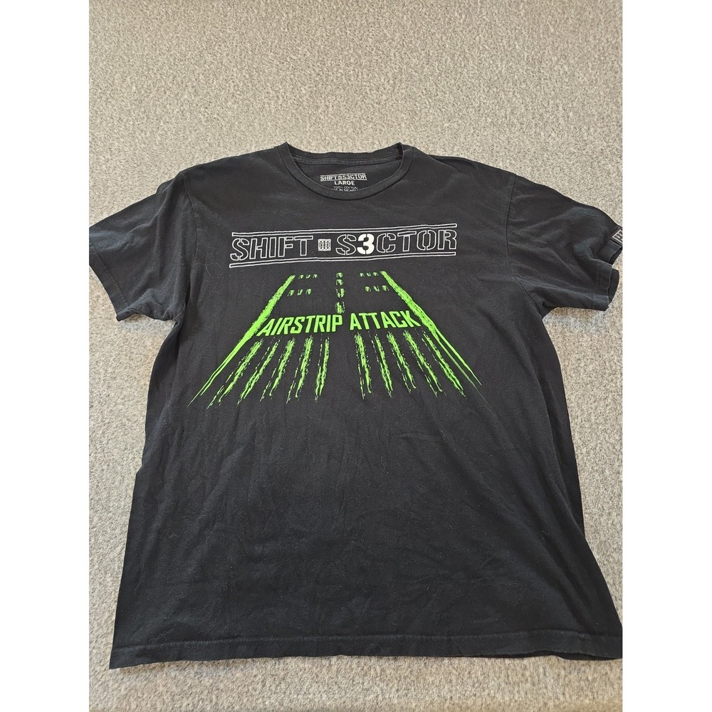 Shift S3ctor Airstrip Attack Racing Shirt Mens Large Black 1/2 Mile Drag Race
